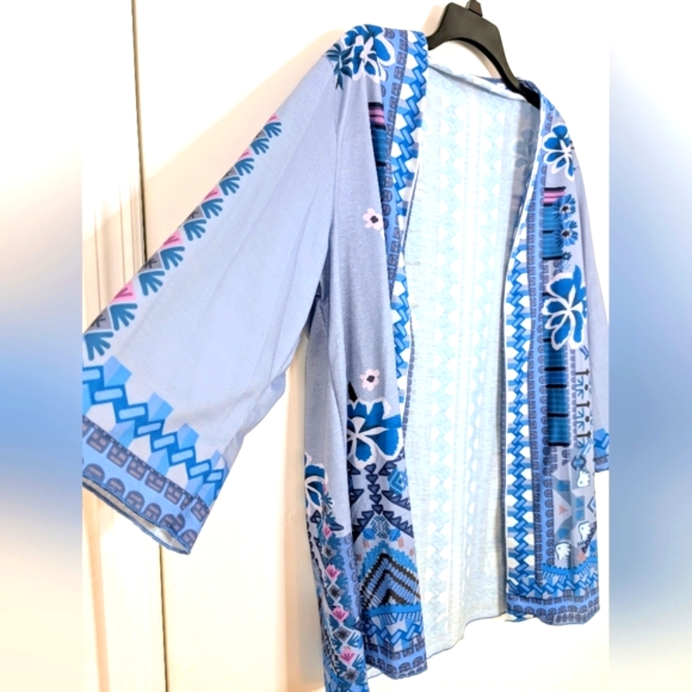 MISSLOOK 4XL Blue and Purple Geometric Kimono - Picture 2 of 6